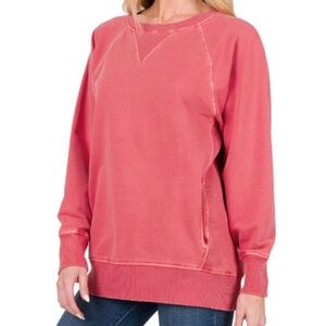 Zanana Pigment Dyed Crewneck Pullover With Pockets A50-A54